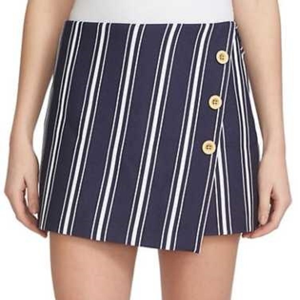 1. State Navy and White Striped Mini Skort